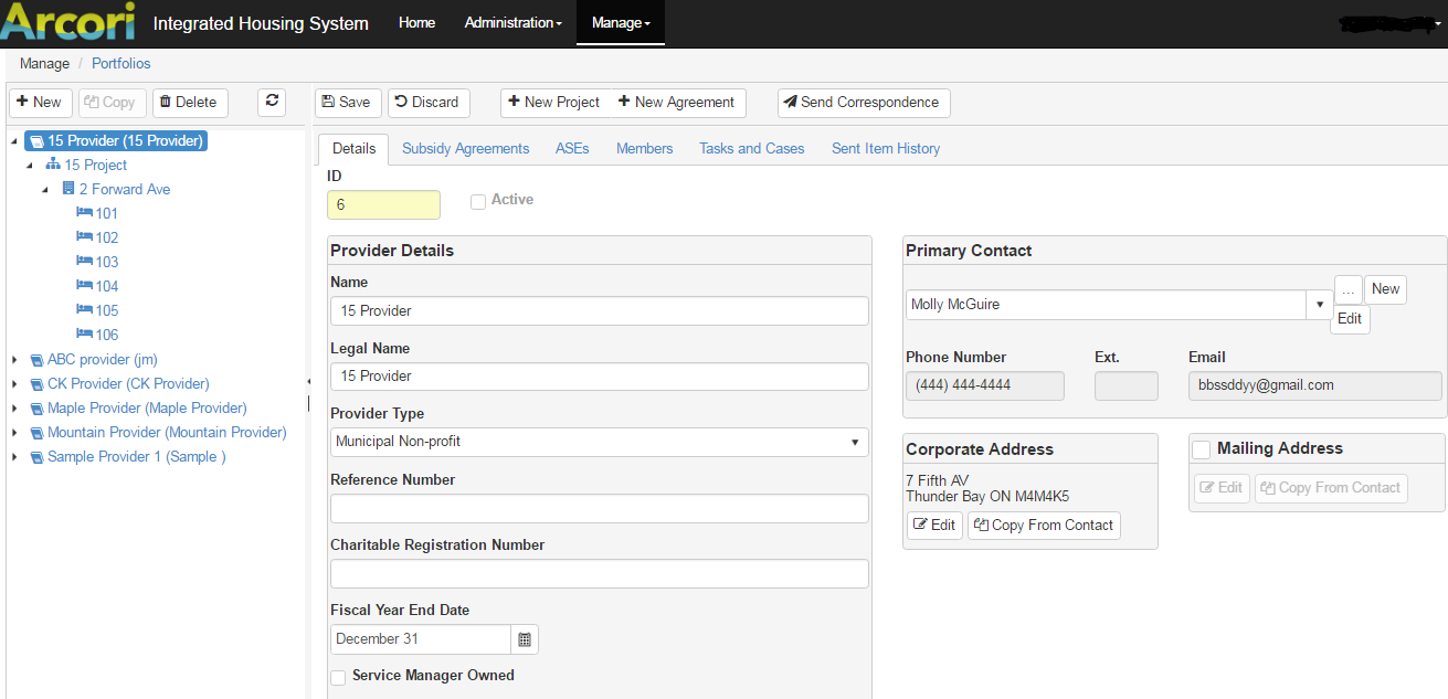 Provider and portfolio details in Arcori IHS